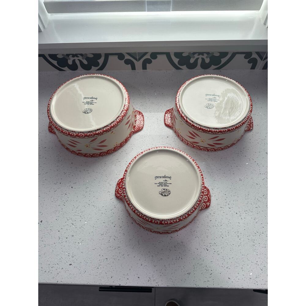 Set of 3 Temptations Tara Old World Orange Round 1.5, 2 and 2.5 Quart Casserole - Picture 3 of 6